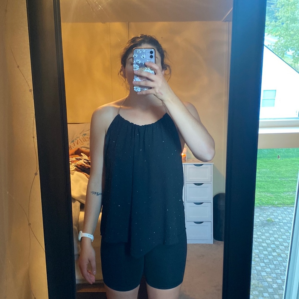 Express black top with sparkles and open back size M